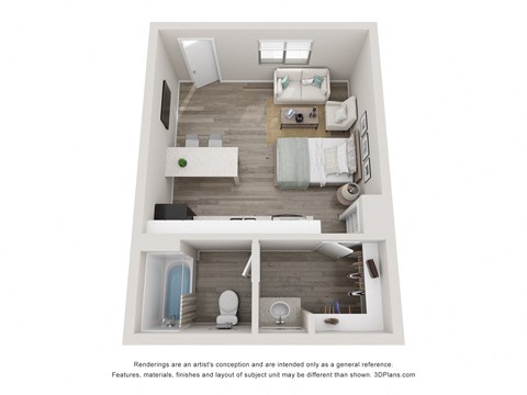 Floor plan for studio, 1 bath, 321 sqft